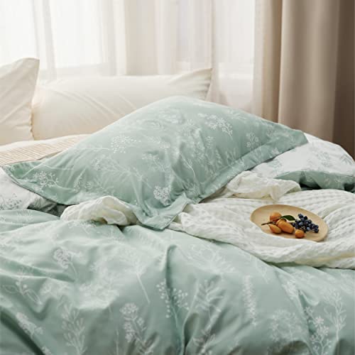 Bedsure Duvet Cover Queen Size - Reversible Green Queen Duvet Cover Set with Zipper Closure, 3 Pieces Floral Patterned Bedding Set with 8 Corner Ties and 2 Pillow Shams Bedsure
