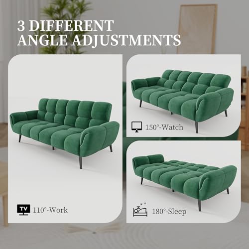 HIPIHOM Convertible Futon Sofa Bed, 76.77" Modern Linen Futon Couch, Comfy Sleeper Sofa with Adjustable Backrests, Couch Bed for Small Spaces, Living Room, Bedroom, Apartment, Green HIPIHOM
