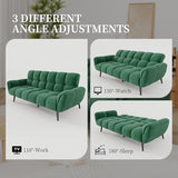 HIPIHOM Convertible Futon Sofa Bed, 76.77" Modern Linen Futon Couch, Comfy Sleeper Sofa with Adjustable Backrests, Couch Bed for Small Spaces, Living Room, Bedroom, Apartment, Green HIPIHOM