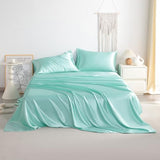 NTBAY Silk Satin Twin Sheet Set, 3-Piece Luxury and Soft Bedding Set Cooling Silky Sheets for Hair and Skin, Includes 1 Pillowcase, 1 Flat Sheet, 1 Fitted Sheet with Deep Pocket, Turquoise Blue NTBAY