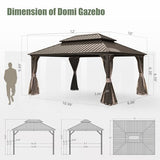 Domi Hardtop Gazebos 10x12FT, Aluminum Metal Gazebo with Galvanized Steel Double Roof Canopy, Curtain and Netting, Permanent Gazebo Pavilion for Patio, Backyard, Deck and Lawn, Brown domi outdoor living