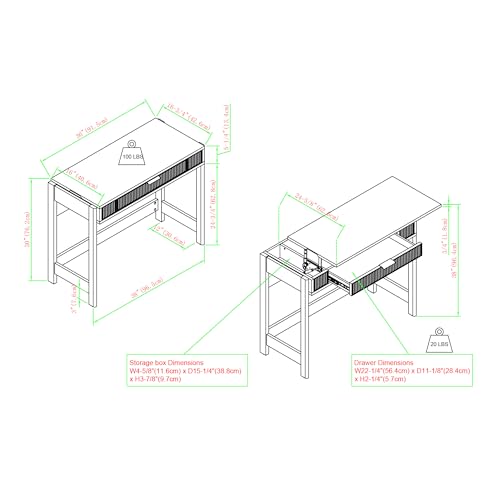 Walker Edison Office Writing and Computer Desk Spacious Desktop, Complementary in Living Spaces, 38 Inch, Reeded Lift-Top Coastal Oak Walker Edison
