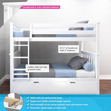 Max & Lily Bunk Bed, Twin-Over-Twin Wood Bed Frame For Kids With Trundle, White Max & Lily