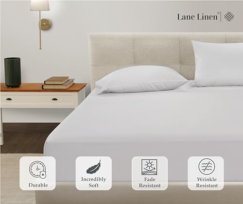 Twin Fitted Sheet Only - Classic Jersey Knit, 4 Way Elastic Stretch - 15" Deep Pocket Fitted Bottom Sheet Only - Ultra Soft, Easy Care & Stays Secure All Night - Hotel Inspired Home Sleep - White LANE LINEN
