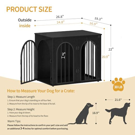Hzuaneri 26.8'' Wooden Dog Crate Furniture, Indoor Dog Kennel Dogs Cage for Small Dogs, Heavy Duty Dog Crates Decorative Pet House End Side Table TV Stand, Black DFC85504B Hzuaneri