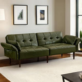 HALLYBEE Futon Sofa Bed, Sleeper Sofa, Small Couch with Storage Adjustable Armrests Pillows, Faux Leather Loveseat, Mid Century Modern Couches for Living Room, Bedroom, Apartment, Olive Green HALLYBEE