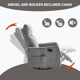 High Back Massage Recliner with Heat - Swivel Rocking Chair for Small Spaces, Manual Lazy Boy Recliner for Adults, Perfect for Living Room & Bedroom, Soft Fabric (Dark Gray)