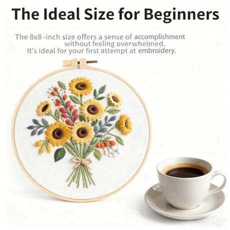 Sunflower Embroidery Kit for Beginners - All in One DIY Cross Stitch Starter with Hoop, Pre-Printed Fabric, Embroidery Threads, Needles,Perfect Craft Gift for & Home Decor Generic