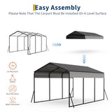 10x15 FT Metal Carport, Heavy Duty Carports Canopy with Galvanized Steel Frame & Roof, Outdoor Garage Car Port for All-Weather, Outdoor Galvanized Shelter for Car, Boats and Truck Reljofum