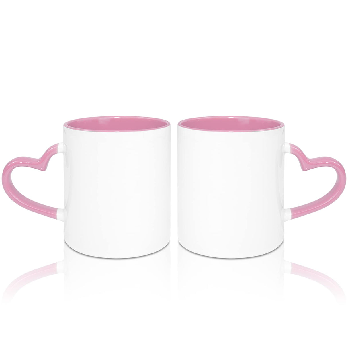 MR.R 11oz Sublimation Blank Coffee Mugs,Cup Blank White Mug Cup with Pink Color Mug Inner and Heart Handle,Set of 2 MR.R