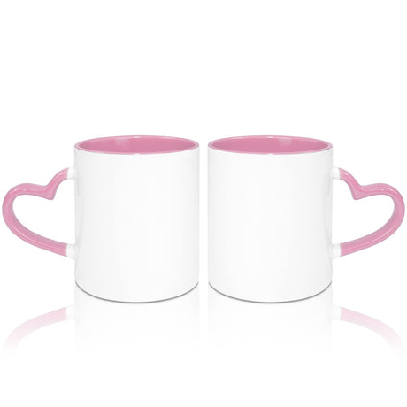 MR.R 11oz Sublimation Blank Coffee Mugs,Cup Blank White Mug Cup with Pink Color Mug Inner and Heart Handle,Set of 2 MR.R