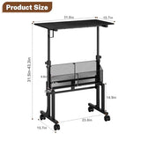 Height Adjustable Standing Desk With Storage, Small Stand Up Desk With wheels, Portable Rolling Desk for Home Office, Mobile Sit Stand Desk for Small Spaces, For Walking Pad Treadmill, Black Huxitocan