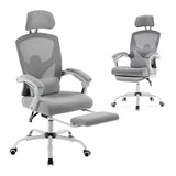 DUMOS Home Office Desk Chair with Footrest, High-Back Mesh Rolling Swivel Reclining Chairs with Wheels, Comfortable Headrest, Lumbar Support, Comfy Arms for Home, Office, Gaming, Student,Elegant Grey DUMOS