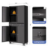 Garvee Metal Storage Cabinet, 73 Inch Garage Storage with Locking Doors and Adjustable Shelves, Heavy Duty Tool Cabinet with 2 Drawers Garvee