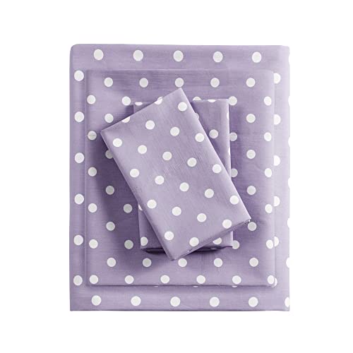 Intelligent Design Purple Twin Size Sheet Sets Kids Polka Dot Sheets for Girls 100% Cotton Percale Soft Flat and Fitted Sheet, Pillowcase, Breathable All Season Bed Set, Fits up to 14" Mattress Intelligent Design