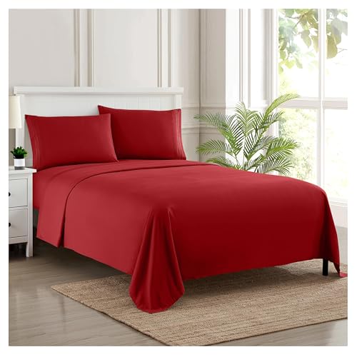 Queen Size Bed Sheets - Breathable Luxury Sheets with Full Elastic & Secure Corner Straps Built In - 1800 Supreme Collection Extra Soft Deep Pocket Bedding Set, Sheet Set, Queen, Red Sweet Home Collection