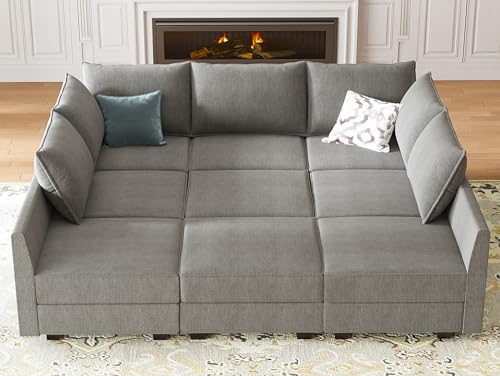 HONBAY Modular Sectional Sofa with Storage, Sleeper Sectional Sofa Modular Sectional Couch for Living Room, Grey