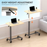 WOTURE Adjustable Overbed Table with Wheels, Bedside Rolling Table, Pneumatic Height Adjustment, Hospital Bed Table on Wheels, Standing Desk, Bedridden & Mobility Needs, Maple WOTURE