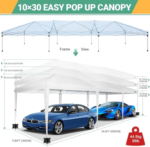COBIZI 10x30 Pop Up Canopy Tent for Parties with 8 Sidewalls Waterproof Commercial Instant Canopy 10x30 Party Tent for Backyard, Wedding Portable Outdoor Gazebo with Carrybag&4 Sandbags(White COBIZI