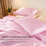 Vonty 3-Piece Silky Satin Duvet Cover Set Full/Queen Size Duvet Cover, Organic Natural 400TC Pink Duvet Cover Set - Luxury & Sexy Bedding Duvet Covers with Zipper Closure(No Comforter) Vonty