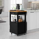 Shintenchi Kitchen Island Cart with Storage,Rolling Kitchen Island Side Table on Wheels with Worktop,Single Door Storage Cabinet and Drawer for Kitchen,Dinning Room, Black Shintenchi