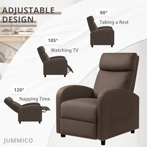 JUMMICO Recliner Chair Adjustable Home Theater Single Recliner Sofa Furniture with Thick Seat Cushion and Backrest Modern Living Room Recliners (Fabric, Brown)