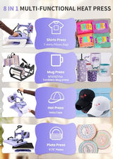 AKEYDIY Heat Press 8 in 1 Heat Press Machine 12x15 inch Swing Away T Shirt Pressing Machine with Digital Control, Multifunction Heat Press Transfer Sublimation Combo for T Shirts Mugs Hat Plate Cap AKEYDIY