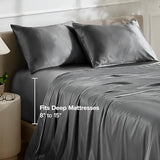 Bare Home Poly Satin Sheet Set - Full Extra Long - Luxury Soft and Smooth Satin - for Hair and Skin - Breathable - Similar to Silk - Deep Pocket up to 15” - Bedding Sheet Set (Full XL, Grey) Bare Home