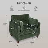 Landassy Home Luxury Oversized Accent Chair, 40.9" Upholstered Comfy Piping Single Armchairs with Comfy Tufted Backrest, Wood Legs, 2 Pillows for Living Room, Bedroom, Chenille, Green