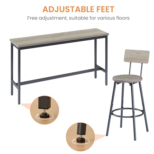 Elevon Grey Industrial Long Bar Table Set with 3 PU Upholstered Stools - WoodArtSupply