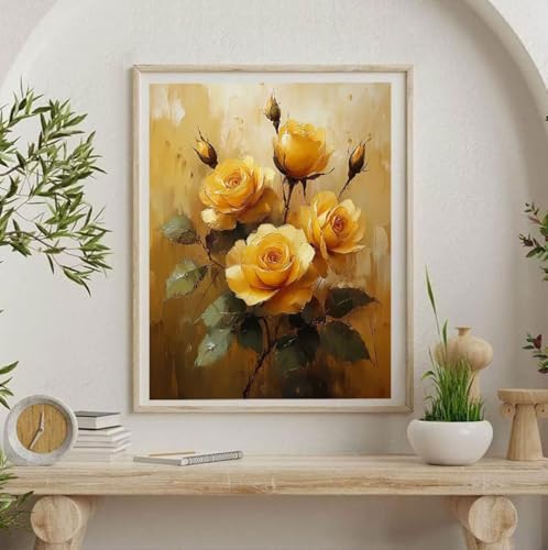 Paint by Numbers Rose Paint by Numbers Kits for Adults Yellow, DIY Canvas Oil Painting Arts and Crafts Kit for Kids with Painting Brushes Acrylic, for Home Wall Decor 12x16 in Without Frame u0-3494 WXLANOUT