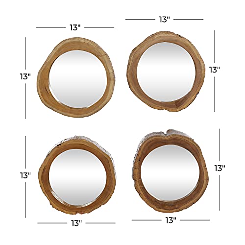 Deco 79 Rustic Teak Wood Wall Framed Mirror for Bedroom, Bathroom Or Entryway, Over Mantel, Couch or Console Table, S/4 13"W, 13"H, Brown Deco 79