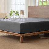 MooMee Fitted Bottom Sheet Only 100% Washed Cotton Linen Like Textured Breathable Durable Soft Comfy Deep Pocket Fits Mattress up to 17" (Dark Grey, Twin) MooMee