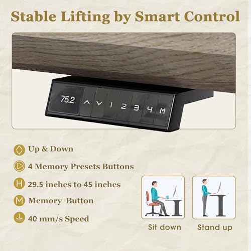 SAINTCY 70.87In L Shaped Executive Standing Desk with Drawers, Large Modern Adjustable Heigh Home Office Desk w/File Cabinet, AC/USB, Business Workstation, Black and Warm Oak SAINTCY