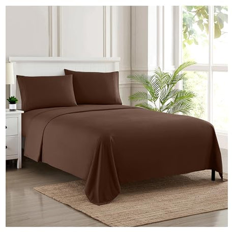 Queen Size Bed Sheets - Breathable Luxury Sheets with Full Elastic & Secure Corner Straps Built In - 1800 Supreme Collection Extra Soft Deep Pocket Bedding Set, Sheet Set, Queen, Brown Sweet Home Collection