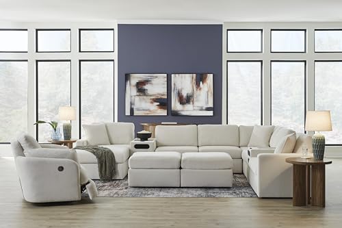 Signature Design by Ashley Modmax Coastal Press-Back Swivel Glider Rocker Recliner with Machine Washable Cover, Hidden Storage Compartments and 2 Bolster Pillows, Beige Signature Design by Ashley