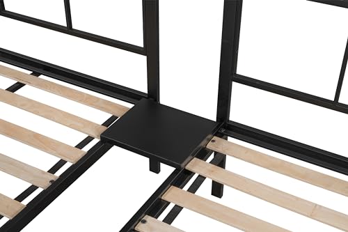 Ball & Cast L-Shaped Triple Bunk Bed, Space Saving Corner Metal Bed Frame with Squeak-Free Wood Slats,3 Twin Bunk Beds w/Full-Length Guardrails & Ladder,No Box Spring Needed,for Kids/Teens,Black Ball & Cast
