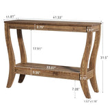 TRIBEWOOD Solid Wood Console Table with Storage, 41.3-Inch Farmhouse Entryway Table with Shelf, 2-Tier Wooden Sofa Table for Living Room, Hallway, Foyer, Brown TRIBEWOOD