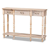 Baxton Studio Hallan Classic and Traditional French Provincial Rustic Whitewashed Oak Brown Finished Wood 3-Drawer Console Table Baxton Studio