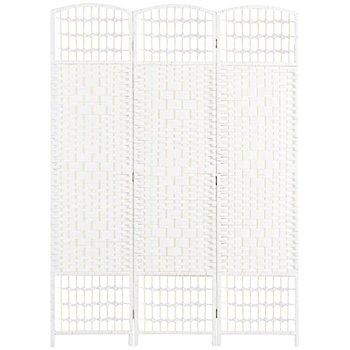 HOMCOM 3 Panel Room Divider, Folding Privacy Screen, 5.6' Room Separator, Wave Fiber Freestanding Partition Wall Divider, White HOMCOM