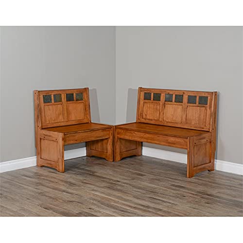 Pemberly Row Farmhouse Wood Kitchen Corner Breakfast Dining Nook Set with Hidden Storage in Rustic Oak - WoodArtSupply