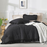 Andency Twin Size Comforter Set Black, 2 Pieces Kids Bedding Comforter Set for Twin Bed, Ruffle Farmhouse Shabby Chic Soft Microfiber Bed Set for Boys Andency
