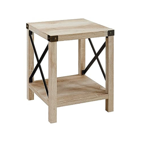 Walker Edison Sedalia Modern Farmhouse Metal X Side Table, 18 Inch, White Oak Walker Edison
