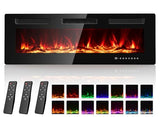 Electric Fireplace 50 Inch with 3 Remotes, Recessed or Wall Mounted Electric Fireplace Insert with 15 Flame Colors & 6 Adjustable Speeds, 1500/750W Linear Fireplace Heater, 12H Timer, Log & Crystal FODINGHILL