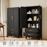GAIOUS Steel Pantry Cabinet, 71" Metal Storage Cabinets with 2 Doors, 2 Adjustable Shelf and 2 Drawers, Freestanding Storage Cabinet for Bedroom, Kitchen, Home Office (Black) GAIOUS