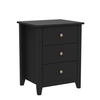 Vikiullf Black Nightstands with Drawer - Set of 2 Modern Bedroom Night Stands, Tall Wood Bedside Tables with 1 Storage Drawer and Open Shelf, 23.8”H, 3-Drawer