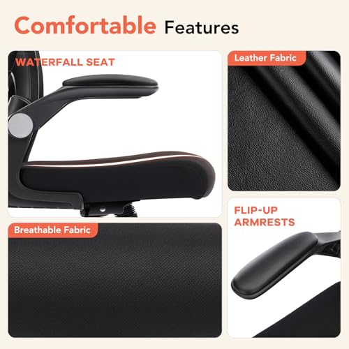 shipborne Ergonomic Office Chair, Computer Desk Chair with Adjustable Lumbar Support, Breathable Mesh Office Chair with Flip-up Armrests, Rocking Function, Comfy Home Office Desk Chair, Black shipborne