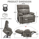 RHHVVR Oversized Recliner Electric Lift Chair, Power Lift Recliner for Big and Tall, 180° Lay-Flat and Assisted Standing, Extra Large Sofa with 8-Point Massage & Heating, Medium-Soft, Gray