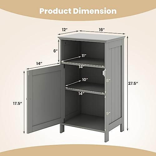 Tangkula Grey Freestanding Bathroom Storage Cabinet with Adjustable Shelf Tangkula