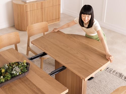 Transformer Table - Solid Wood Extendable Round Dining Table Set with 6 Chairs, Seats 4-10, Extendable Round Dining Set, Natural (Table + 6 Chairs) Transformer Table